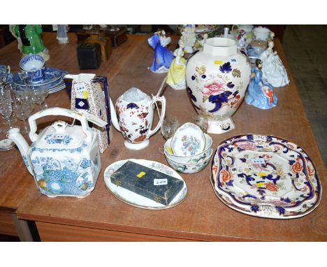 Three pieces of Masons Ironstone 'Mandalay' pattern china, comprising: a shouldered vase of octagonal shape; and two rectangu