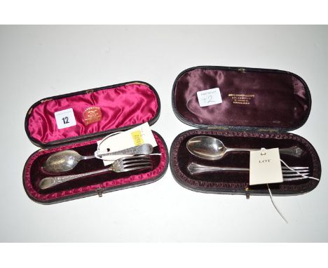 Two fork and spoon sets, in fitted cases, one by Harry Atkins, Sheffield 1888; the other London 1891.