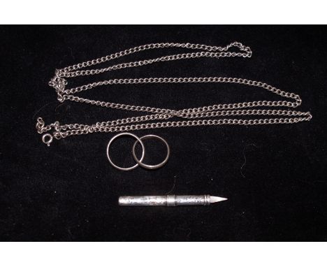 Silver tooth pick, silver link ring &amp; a very long silver chain