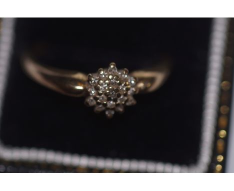 9ct Gold diamond cluster ring Size Q
