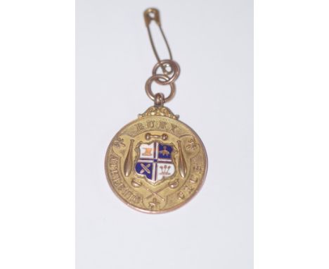 9ct Gold &amp; enamel medal, Bury athletic club Weight 13.5g