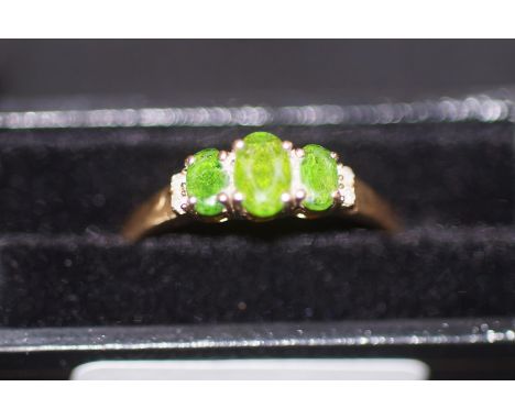 9ct Gold ring set with emeralds &amp; diamonds