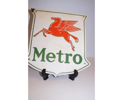 Mobil metro enamel sign 