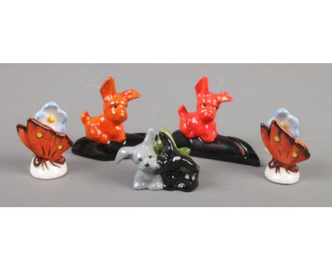 Five 1960s Goebel Hummel ceramic place markers.  