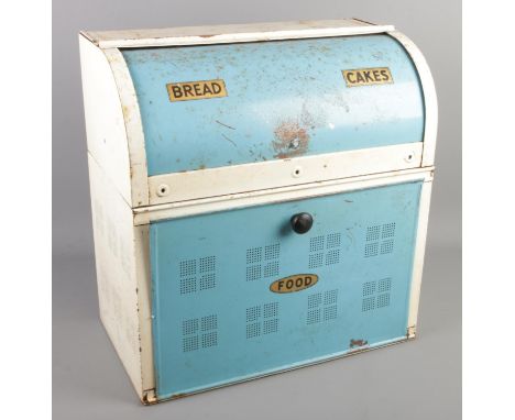 A retro enamel bread bin with rolling top. (48cm x 46cm)  
