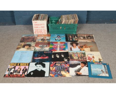 Two boxes of assorted records, to include The Beatles, Leo Sayer, Michael Jackson, Bucks Fizz, Roxy Music and Erasure etc.  