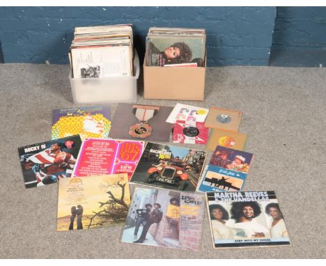 Two boxes of mostly LP records. Includes Jimi Hendrix Birth of Success, Elvis, Diana Ross, Elo Greatest Hits, Elton John sing