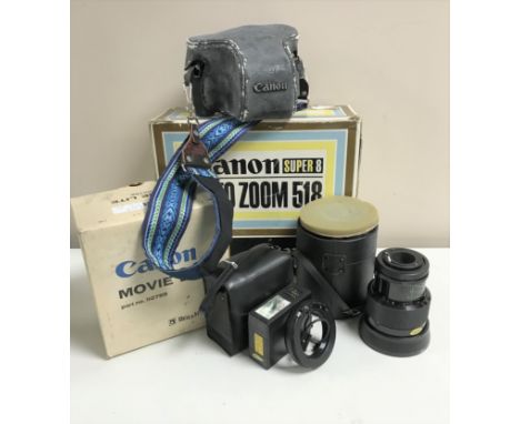 A Canon Super 8 Auto Zoom Camera (with zoom lens and carry case), in original box, together with a Canon EF series SLR camera