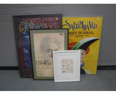 Two Cirque Du Soleil posters together with a national portrait gallery poster and a framed signed print - 'What's on your min