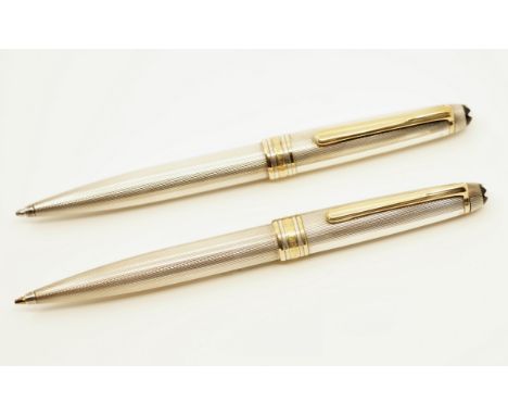 Montblanc Sterling Solitaire barleycorn ballpoint and pencil set. The ballpoint pen has a small ding to cap while the pencil 