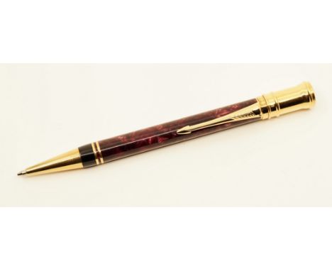 Parker Duofold ballpoint in Burgundy. Overall excellent condition with light wear and initials on the top cap.