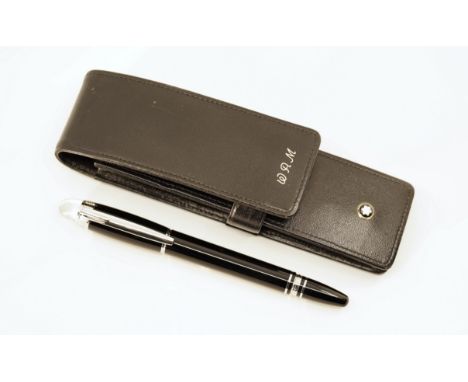 Montblanc Starwalker rollerball and case in black with a black leather Montblanc case. Overall excellent condition, case has 