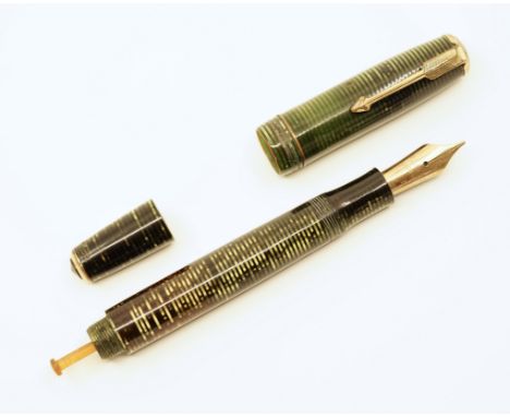 Parker Vacumatic Oversized shop model pen in Green Pearl. This pen has an unusual barrel design where it has been turned down