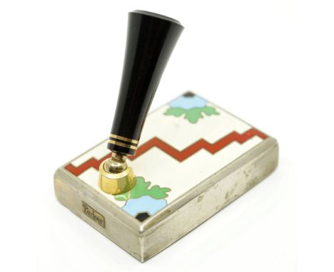 Parker Duofold Art Deco enamel base. Parker made a series of these bases, this example has beautiful enamel work with reds, b