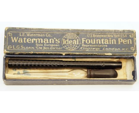 Waterman 12 black chased hard rubber (BCHR) fountain pen, with box and original eyedropper. The pen displays strong colour an
