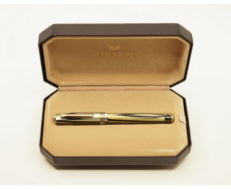 1995 Tibaldi Modello 60 fountain pen with box. This is a striking Tibaldi celluloid pen from 1995 with pearl, green and blue 