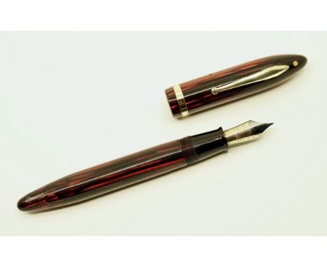 Sheaffer Balance Carmine Stripe Oversized Balance. This piston fill model has a fine two-tone 14k nib. Overall fair condition