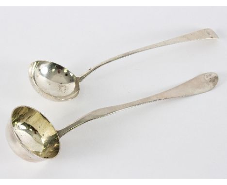 A Continental silver ladle, the circular bowl to a shaped stem, and another ladle, marks indistinct, approximately 400gm