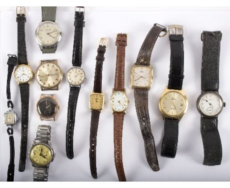 A group of ten various wristwatches to include a silver mounted Waltham, USA watch with black leather strap, a W H Barthman a