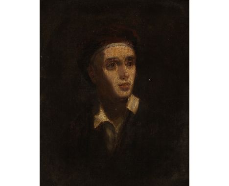 18th Century English School/Portrait of a Man in a Hat/oil on canvas laid on panel, 29.5cm x 24cm