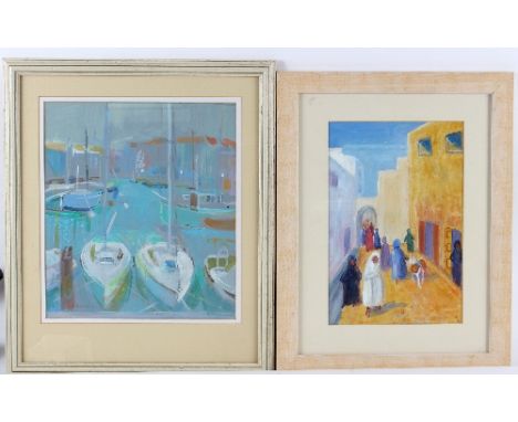 K R Emerson/Harbour/signed/ gouache, 32cm x 28cm/R B/Coastal View/initialled/gouache, 24cm x 30cm/and another by the same/At 