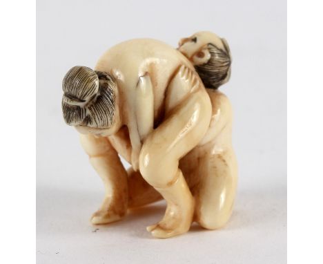 A 19th Century Japanese erotic ivory netsuke, 2.5cm high/Note: Lot contains antique ivory, which may be subject to export res