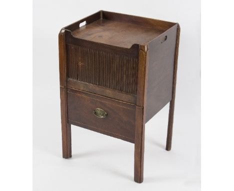 A George III mahogany tray top commode, with tambour door, alterations, 49cm wide   Condition Report:  Top with splits and ri