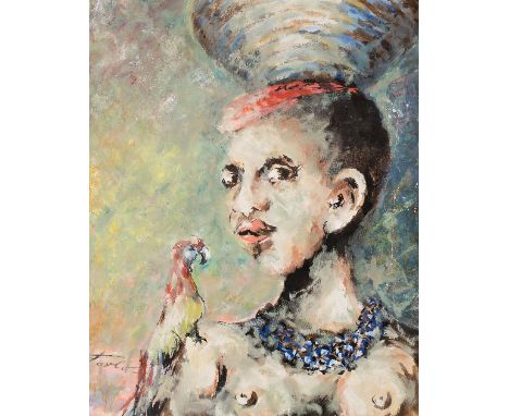 Percy Parlo (1890-1967)/L'Afrique, Portrait of an African Woman/signed and inscribed and stamped verso/gouache, 46.5cm x 37.5
