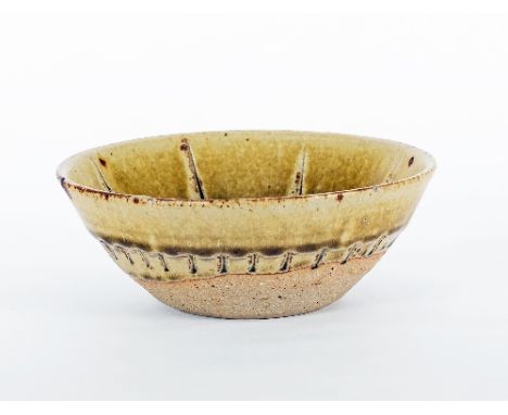 Richard Batterham (born 1936)/A stoneware bowl with cut and moulded detailing, 15.5cm diameter Condition Report: ARR Artist's