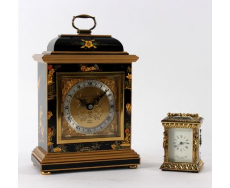 A miniature brass carriage clock, Nathan & Co., Birmingham, single fusee movement, 9.5cm high and a chinoiserie lacquered man