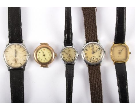 A gentleman's stainless steel Omega wristwatch with subsidiary dial to the face, a 9ct gold cased wristwatch, lacking strap, 