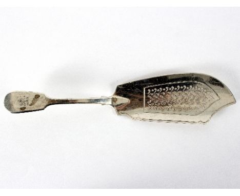 A Victorian silver fish slice, R C, London 1844, crested, approximately 190gm