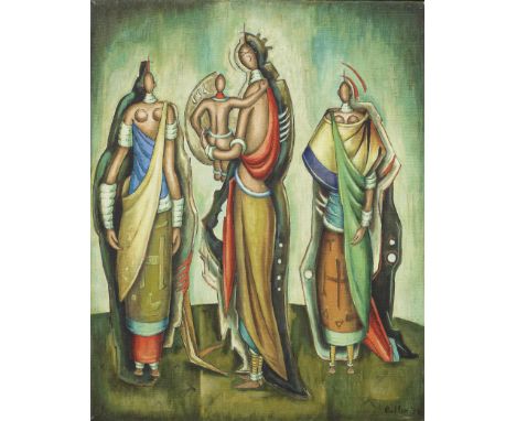 Alexis Preller (South African, 1911-1975)Mapogga Women with a Child         signed and dated 'Preller '53' (lower right)oil o