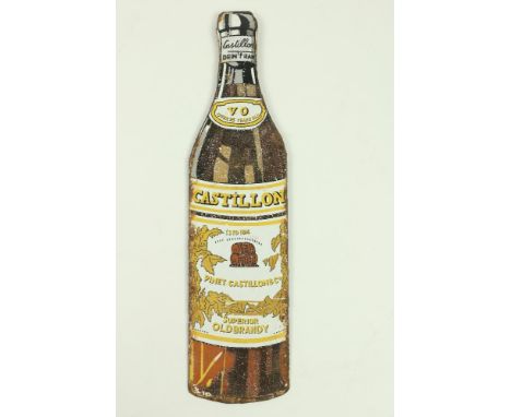 A Vintage Bottle shaped enamel Advertisement Sign, 'Castillon V.O. over&nbsp; 25 years old, Pinet Castillon &amp; Co.,' appro