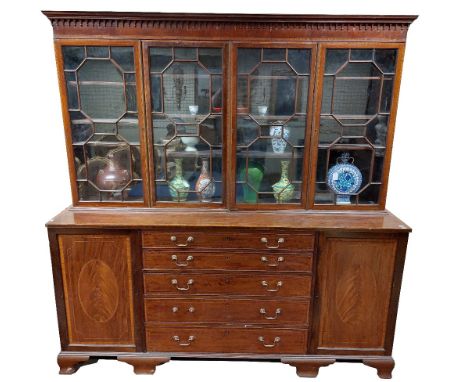 A very good late 19th Century crossbanded and line inlaid mahogany Secretaire Library Bookcase,&nbsp;with Arcadian moulded co