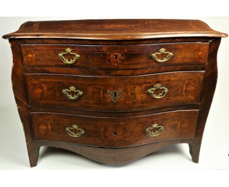 A good 18th Century Continental walnut Commode, of serpentine form, the top with kingwood and satinwood banding and centred w