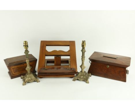 A William IV grained rosewood Tea Caddy, of casket form with brass lion mask handles, 31cms (12 1/4"), together with another 