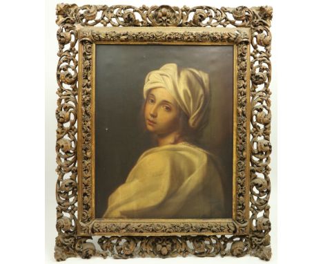 [P. Valatti] After Guido Reni, Bologna (1575-1642)  "Portrait of Beatrice Cenci," O.O.C., depicting a young Lady looking over