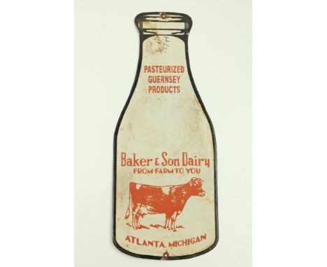 A rare Vintage Bottle shaped 'Baker &amp; Son Dairy, from Farm to You, Atlanta, Michigan,' Sign,&nbsp;approx. 56cms (22") hig