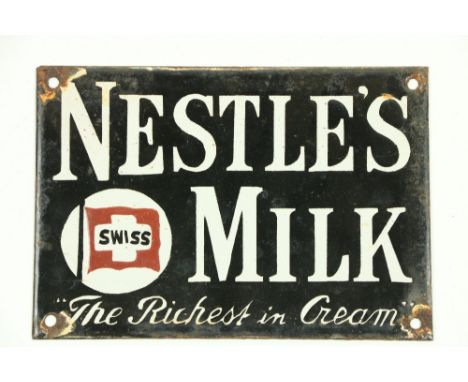 A rare Vintage style enamel Advertisement Sign, 'Nestles Swiss Milk, The Richest in Cream,' approx. 14cms x 20cms (5 1/2" x 8