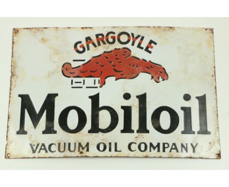 A rare enamel Vintage style Advertisement Sign, 'Gargoyle Mobiloil, Vacuum Oil Company,' approx. 36cms x 55cms (14" x 21 1/2"