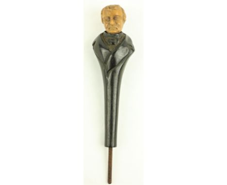 Daniel O'Connell:&nbsp;&nbsp; A 19th Century carved ebony and antler Walking Stick Handle, in the form of head and shoulders 