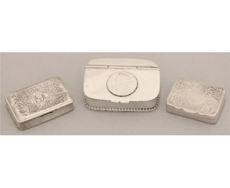 A Continental silver rectangular Snuff Box, 6cms (2 1/2"), and another rectangular chased silver Snuff Box, Birmingham 1909, 