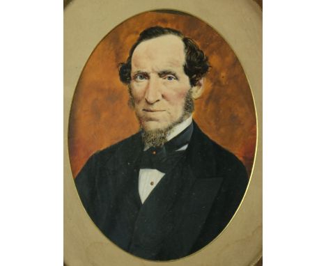 After Fred Morgan&nbsp;  'A Friendly Offering,' a large coloured Print, in ornate gilt frame; and a pair of overpainted Portr
