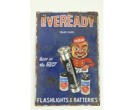 A rare Vintage enamel Sign, 'Ever Ready Trade Mark, insist on the Best, Flashlights and Batteries,' approx. 46cms x 30cms (18
