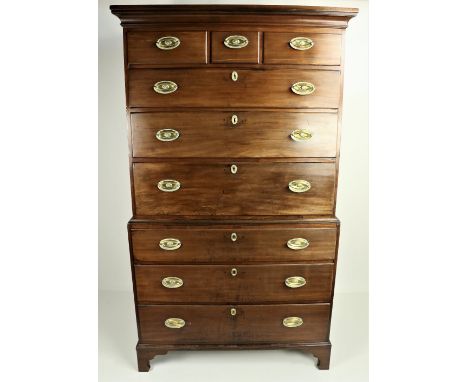 A late George III period mahogany Chest on Chest,&nbsp;the moulded cornice above an arrangement of three long and three short