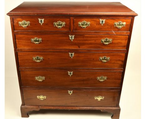 A George III period mahogany Chest, the rectangular moulded top above four long and two short drawers raised on bracket feet,