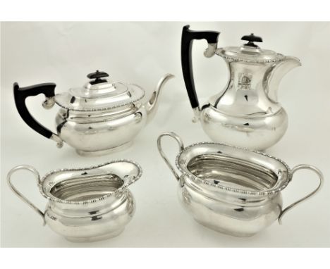 A four piece silver Tea and Coffee Service, Sheffield 1948, comprising coffee pot, teapot, sugar bowl and cream jug, each of 