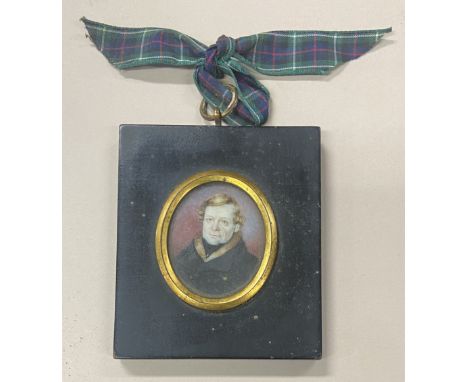 19th Century Irish SchoolMiniature:&nbsp; "Daniel O'Connell, The Liberator," Oils on Paper., oval head and shoulder portrait,