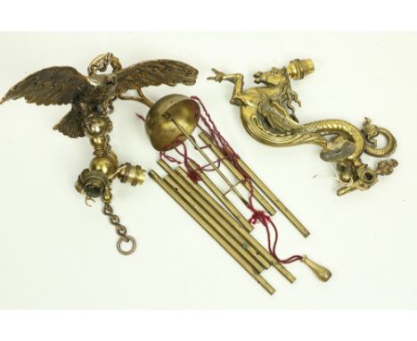 A brass Ceiling Light, modelled as an eagle with outstretched wings, together with a brass Wall Light modelled as Pegasus, an